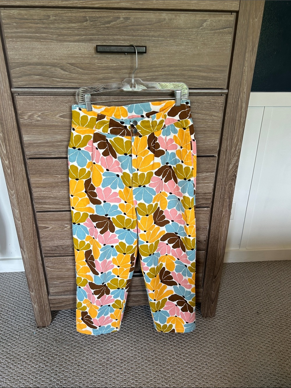 Lucy & Yak Floral Cropped 100% OrganicCotton Pants- Yellow, Pink, Blue, Brown
